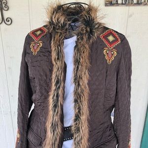 EUC Double D Ranch Brown Jacket with faux fur-Sz M